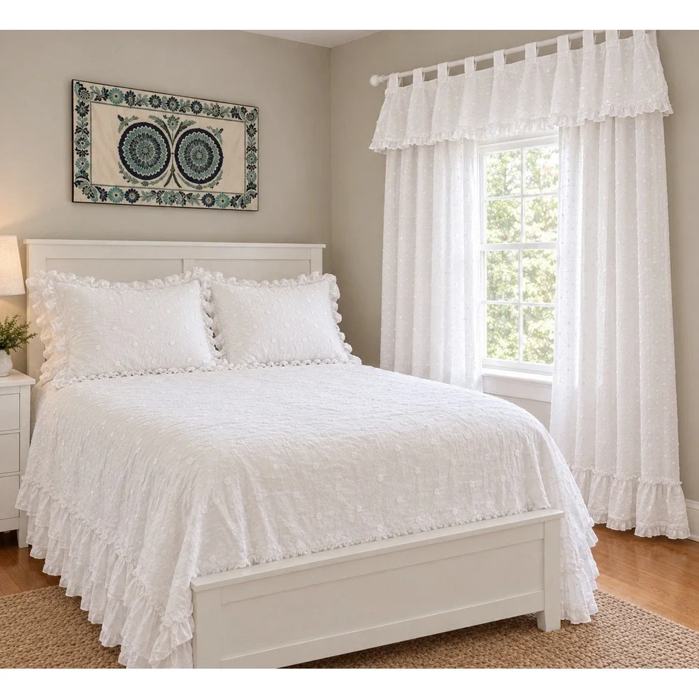 Soft Surroundings 9pc Bedding Set Full White Swiss Dot Ruffle Cottagecore Whimsy